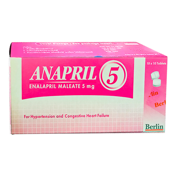Anapril 5 Enalapril Maleate 5 mg boxes of 100 tablets For Hypertension and Congestive Heart Failure