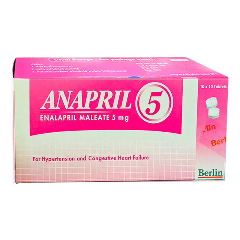 Anapril 5 Enalapril Maleate 5 mg boxes of 100 tablets For Hypertension and Congestive Heart Failure