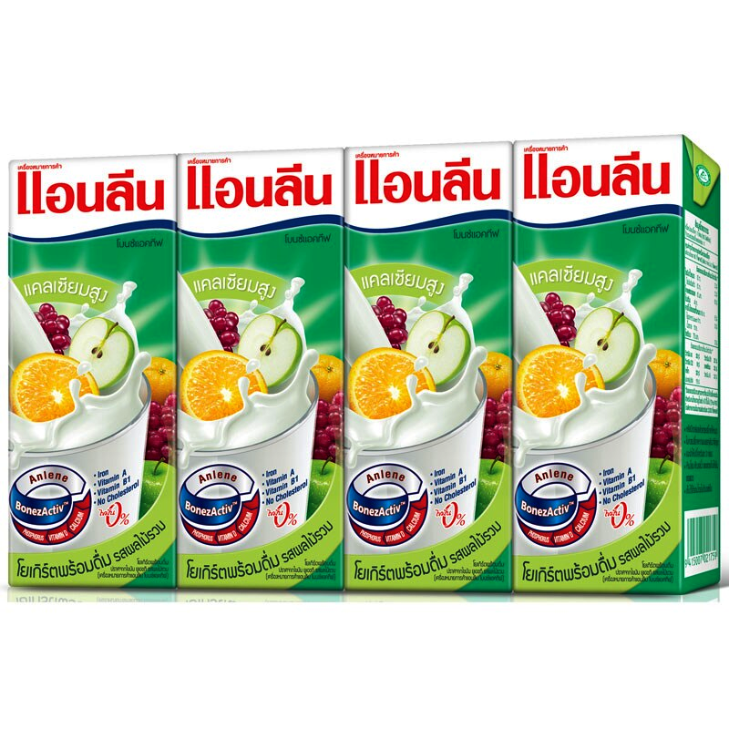 ໂຢເກີດໝາກໄມ້ລວມ Anlene BonezActiv Mix Fruit Flavour UHT Drinking Yoghurt 180ml Pack of 4boxes