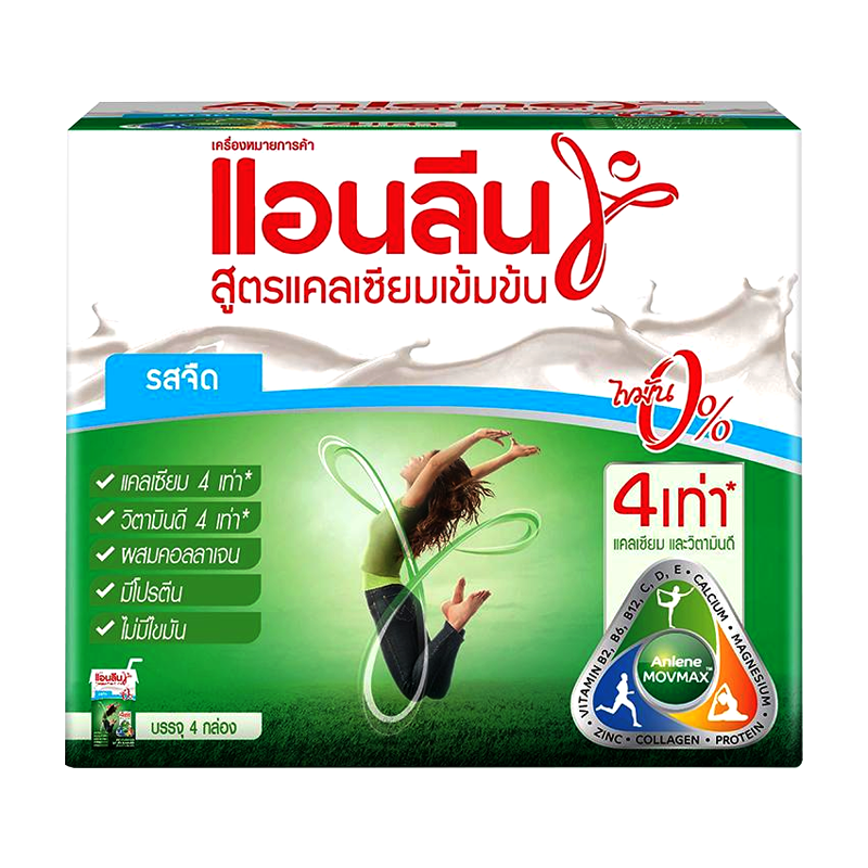 ນົມ Anlene Plain Non Fat Concentrate Calcium UHT Milk 110ml Pack of 4boxes