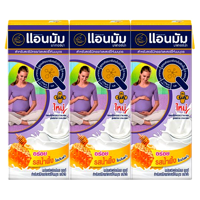 ນົມ ແອນມຳ Anmum Materna Honey UHT Partially Non Fat Milk 180ml Pack of 3boxes