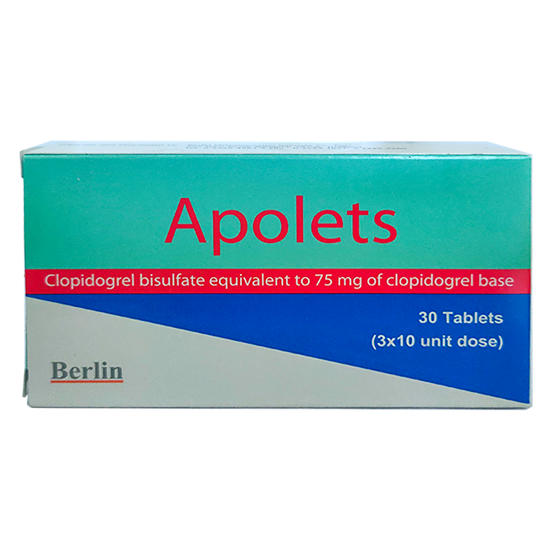Apolets Clopidogrel bisulfate ທຽບເທົ່າກັບ 75 mg ຂອງ clopidogrel base boxes 30 ເມັດ.