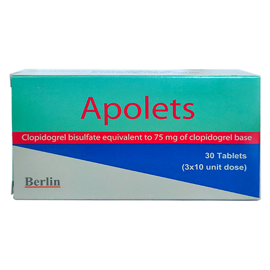 Apolets Clopidogrel bisulfate ທຽບເທົ່າກັບ 75 mg ຂອງ clopidogrel base boxes 30 ເມັດ.
