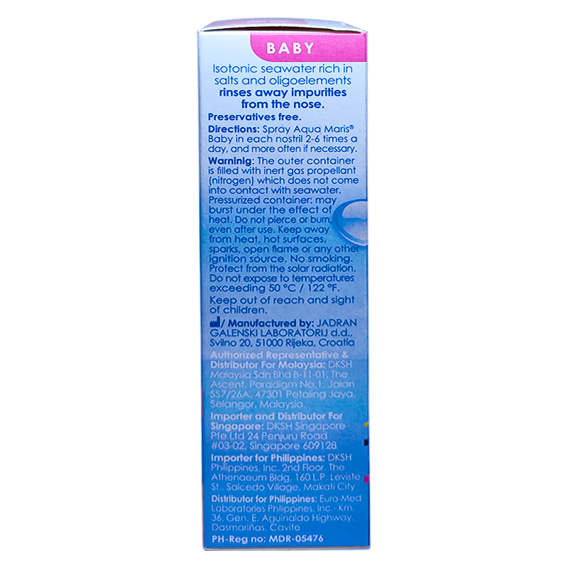 Aqua Maris Baby 100% Natural Nasal Spray Adriatic Sea Water ຂະໜາດ 50 ml
