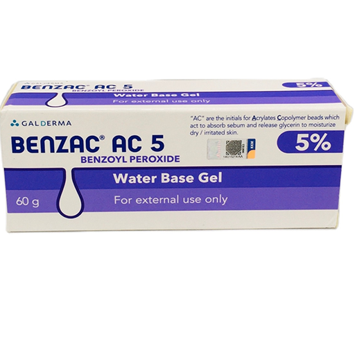 Benzoyl Ac 5% Benzoyl peroxide water Base Gel for Extemal Use only 60g