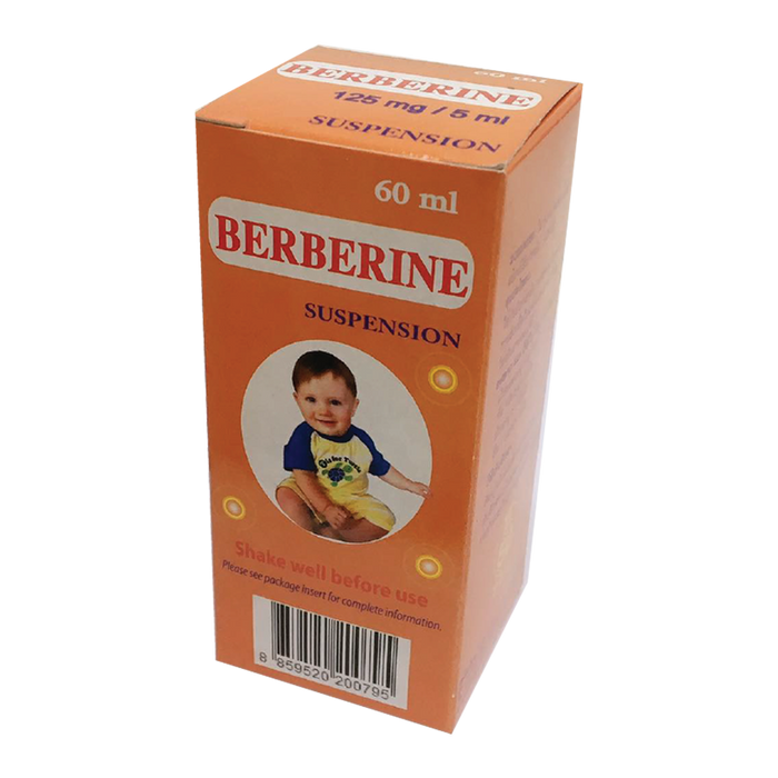 BERBERINE 60ml 6Fl/Pack ໃຊ້ປີ່ນປົວທ້ອງບິດ, ຖອກທ້ອງເນື່ອງຈາກການຕິດເຊື້ອໃນລະບົບ ກະເພາະ-ລໍາໄສ້, ໃຊ້ເປັນຢາຍ່ອຍນໍ້າບີ.