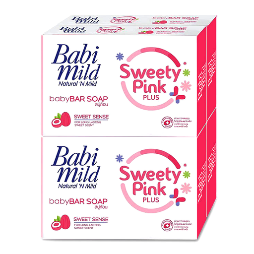 Babi Mild Sweety Pink Plus baby Bar Soap Sweet Sense for Long Lasting Sweet Scent Size 75g pack of 4pcs