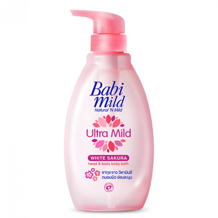 Babi Mild Ultra Mild White Sakura Head & Body Baby Bath Size 400ml