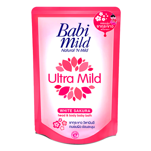 Babi Mild Ultra Mild White Sakura Refill Head & Body Baby Bath Refill Size 380g