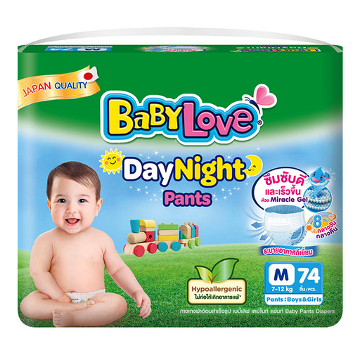 Baby Love DayNight Pants Size M 7 -12kg Baby Pants Diapers for Boys and Girls Pack of 74pcs