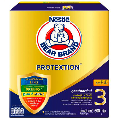 ນົມຜົງກາໝີ Bear Brand Milk Powder Advance Protextion L-Protextus Bifidus BL Prebio 1+ Formula 3 Honey Flavor Vanilla Scent 600g
