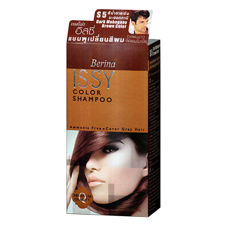 Berina Issy Hair Color Dying Dye ແຊມພູຖາວອນ S5 ສີນ້ໍາຕານເຂັ້ມ Mahogany