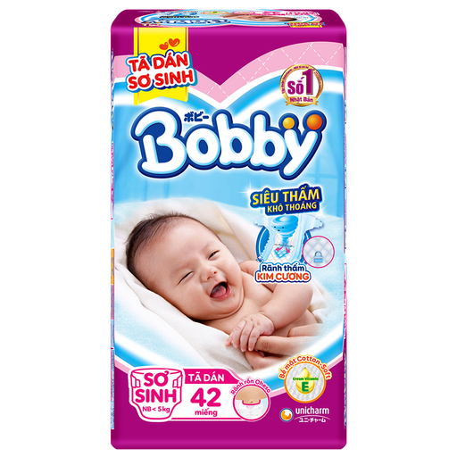 Bobby Tape Diapers Size XS ສຳລັບເດັກເກີດໃໝ່ເຖິງ 5kg ບັນຈຸ 42pcs