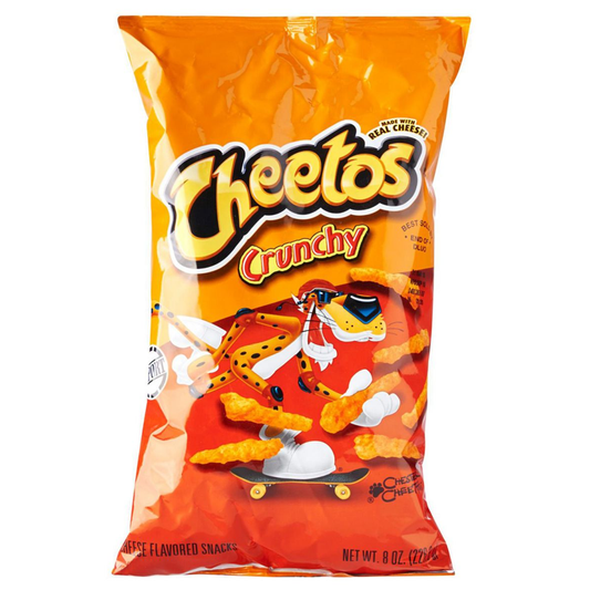 A bag of Cheetos Cheese Crunchy snack showing the product name and an image of the crunchy snack on the front.