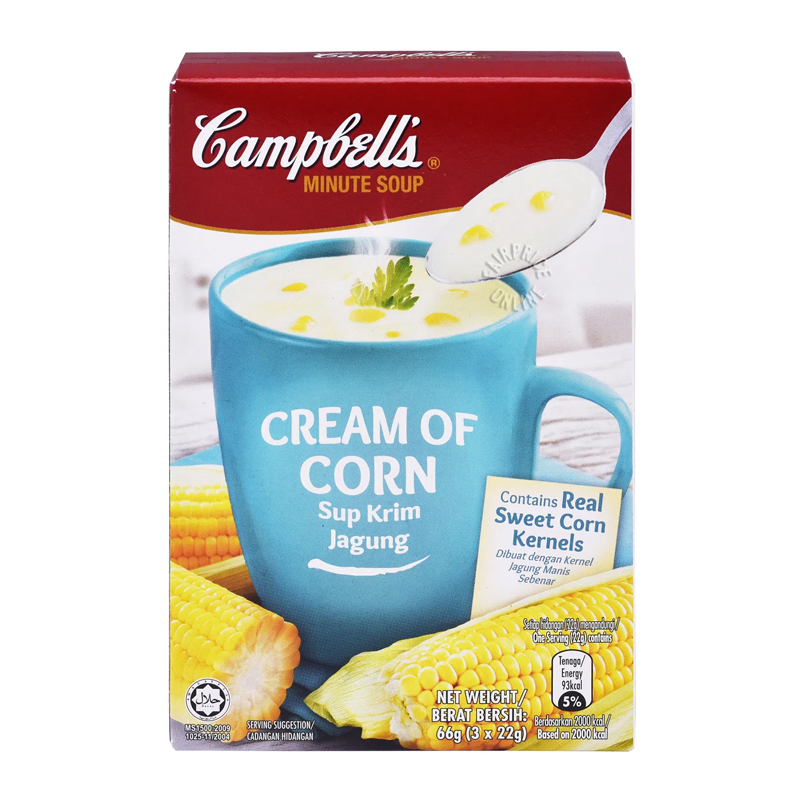 Campbells Minute Soup Cream Of Corn Sup Krim Jagung 22g ຂອງ 3 ຊອງ 66g