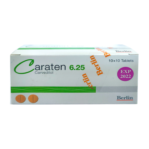 Caraten 6.25 Carvedilol boxes of 100 tablets