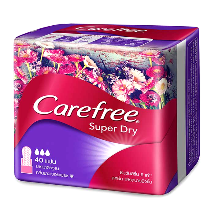 Carefree Super Dry Shower ກິ່ນຫອມສົດຊື່ນສໍາລັບ Pantiliner Pack 40pcs