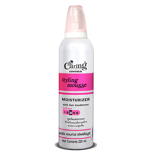 Caring Contour Styling Mousse Moisturizer with hair conditioner is formulated For stiff of hairຂາດຄວາມຊຸ່ມຊື່ນ 200ml (ສີບົວ)