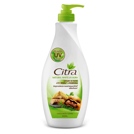 Citra Natural White UV Aura Fresh Tamarind and Tanaka x10 Vitamin +Collagen Hand Body Lotion Size 400ml