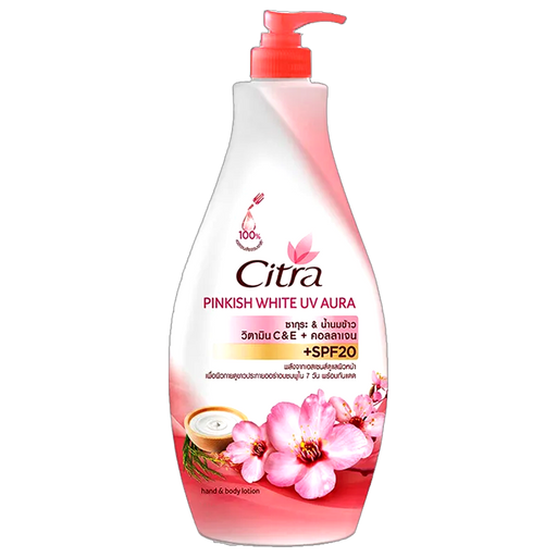 ໂລຊັ່ນບຳລູງຜິວ Citra Pinkish White UV Aura Sakura + Rice Milk SPF20 Hand And Body Lotion Size 400ml