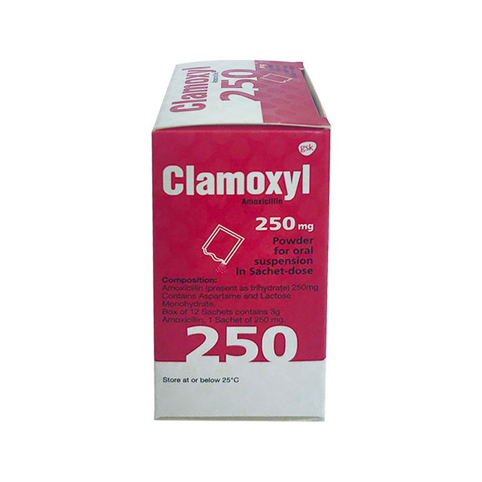 Clamoxyl Amoxicillin 250 mg Powder for oral suspension In Sachet-dose boxes of 12 Sachet-dose