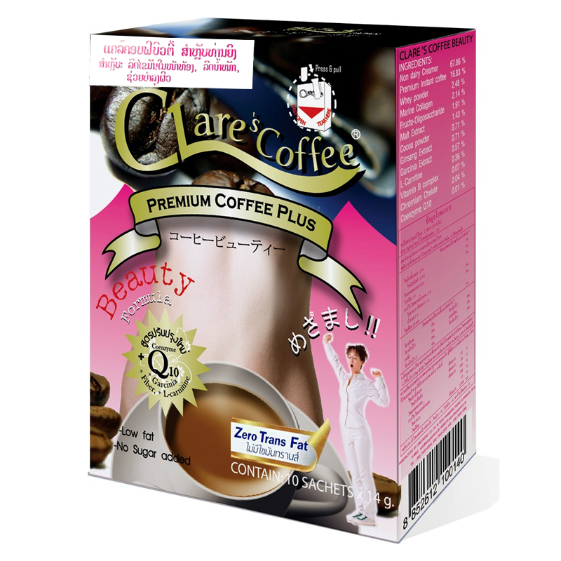 Clare's Coffee Premium Coffee Plus Beauty Formula 14g Boxes of 10 Sachets