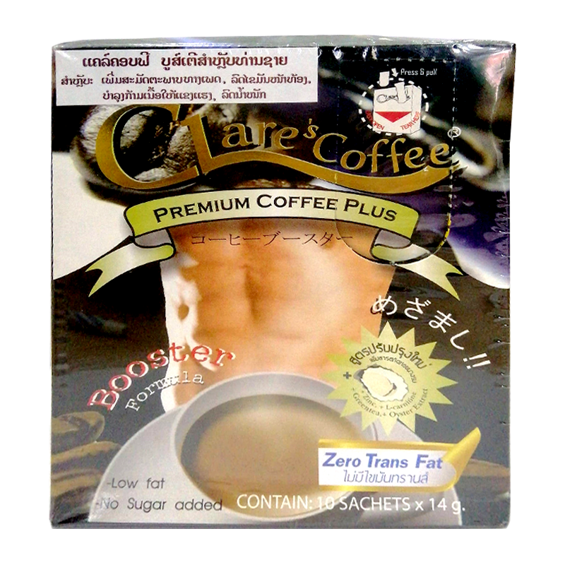 Clare's Coffee Premium Coffee Plus Booster Formula Size 14g boxes of 10 Sachets