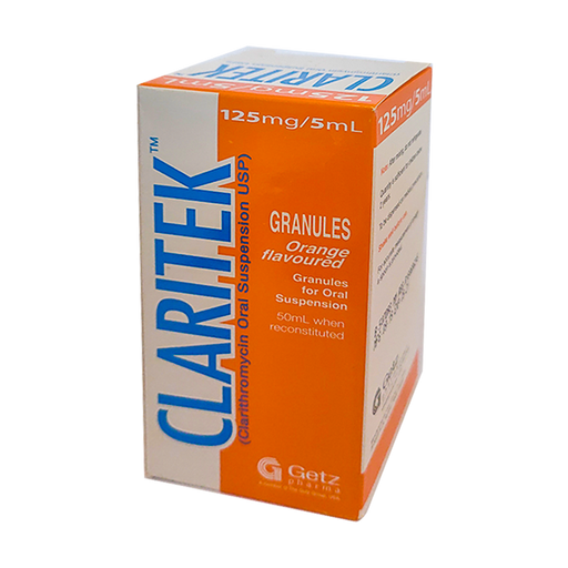 Claritek ( Clarithromycin Oral Suspension USP ) Orange Flavoured 125mg Size 5ml