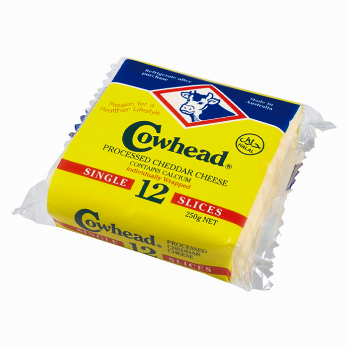 Cowhead Lite Processed Cheddar Cheese Single 12 Slices Size 250g ( Yellow )
