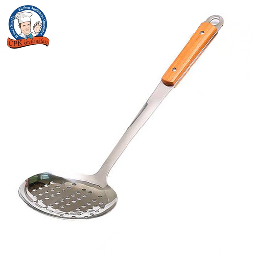 Cpk KitchenKlass Skimmer Slotted Ladle with Long Wooden Handle (ZH-561) Size 11 x 37cm