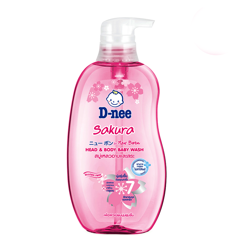 D-nee Sakura Head &amp; Body Baby Wash ສຳລັບເດັກເກີດໃໝ່ ຂະໜາດ 380ml