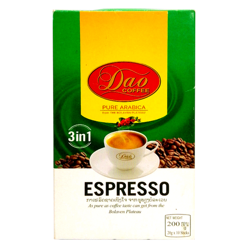 Dao Coffee ອາຣາບິກ້າ ບໍລິສຸດຈາກພູພຽງບໍລະເວນ ສູດ Espresso 200g ຊອງ 10 ກ້ອນ