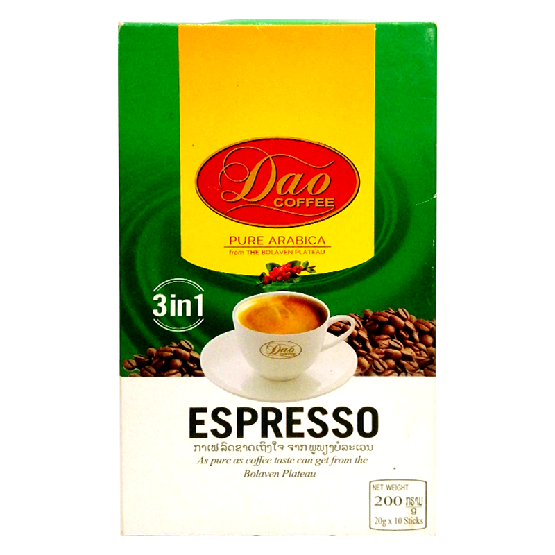 Dao Coffee ອາຣາບິກ້າ ບໍລິສຸດຈາກພູພຽງບໍລະເວນ ສູດ Espresso 200g ຊອງ 10 ກ້ອນ