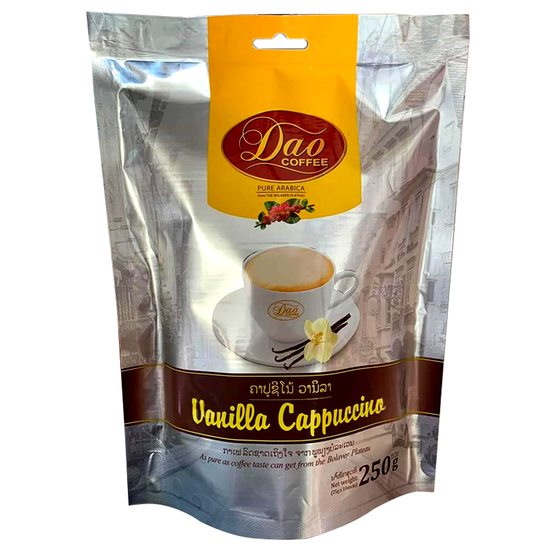 Dao Coffee ອາຣາບິກາບໍລິສຸດຈາກພູພຽງໂບລາເວນ ວານິລາ ຄາປູຊິໂນ ຂະໜາດ 250g ຊອງ 10 ກ້ອນ