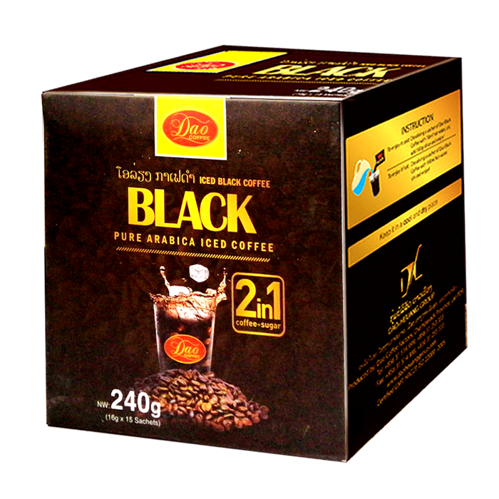 Dao coffee Black Pure Arabica Iced Coffee ຂະໜາດ 16g ກ່ອງ 15ຊອງ