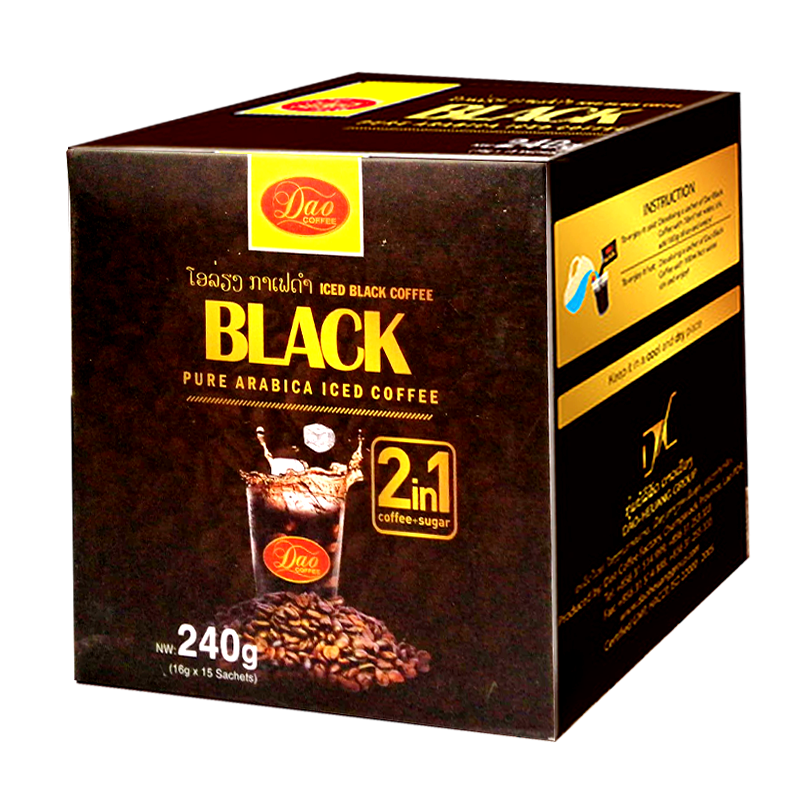 Dao coffee Black Pure Arabica Iced Coffee ຂະໜາດ 16g ກ່ອງ 15ຊອງ