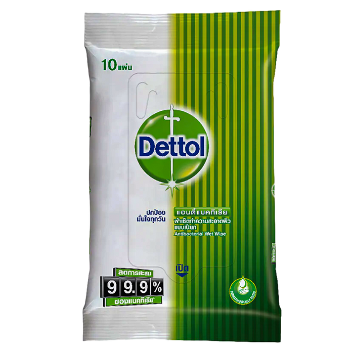 Dettol Antibacterial Wet Wipe ຖົງ 10 ແຜ່ນ
