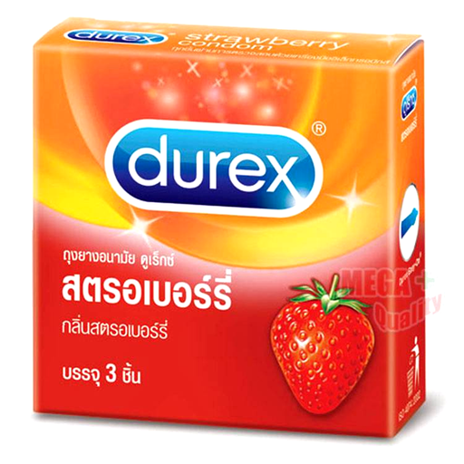 ຖົງຢາງອະນາໄມ Durex Strawberry Extra Safe Smooth Condom with Natural Lubricated Latex 52.5mm Pack of 3pcs