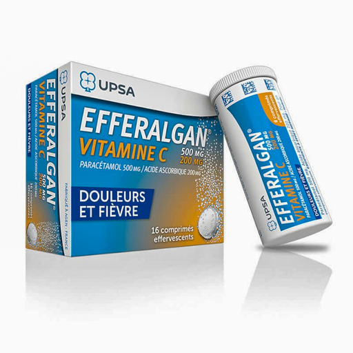 Efferalgan 500mg + vitamin C 200mg effervescents tablets UPSA Pack of 2pcs