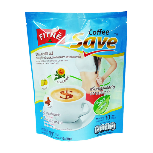 FITNE' Coffee Save Instant Coffee Mix Powder with Safflower and Garcinia Cambogia 10g. ຊອງ 10 ຊອງ
