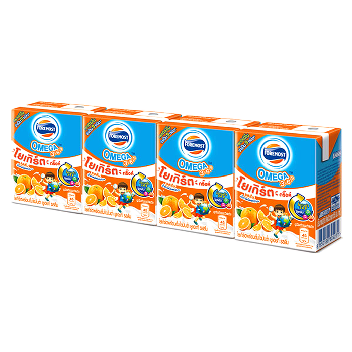 FOREMOST Omega 3 6 9 Low Fat Yogurt Drink Orange Flavor 85ml Pack of 4 boxes