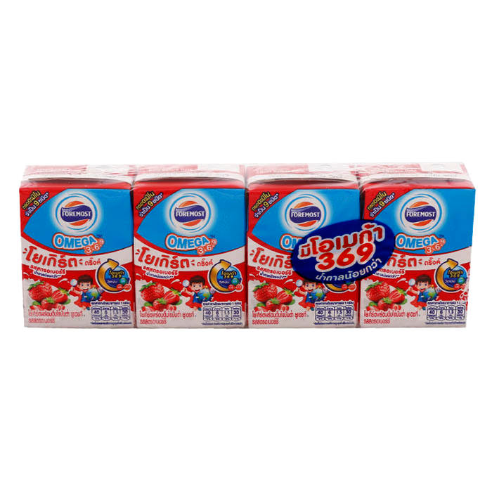 FOREMOST Omega 3 6 9 Low Fat Yogurt Drink Strawberry Flavor 85ml Pack of 4 boxes