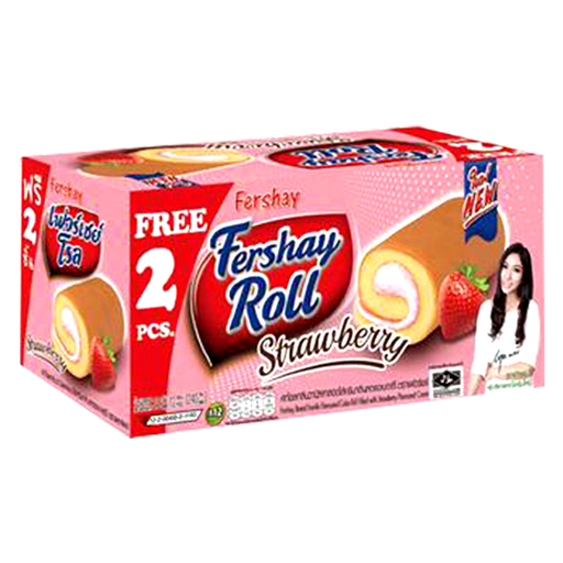 Fershay Roll Strawberry Flavoured Cake Roll Filled With Cream 240g Pack of 12pcs