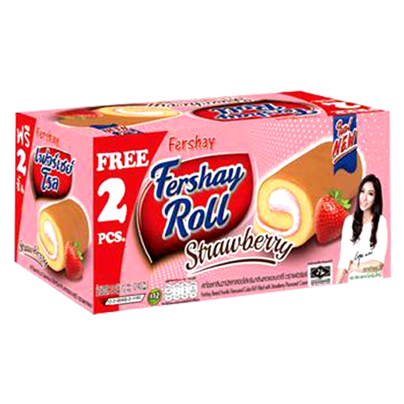 Fershay Roll Strawberry Flavoured Cake Roll Filled With Cream 240g Pack of 12pcs