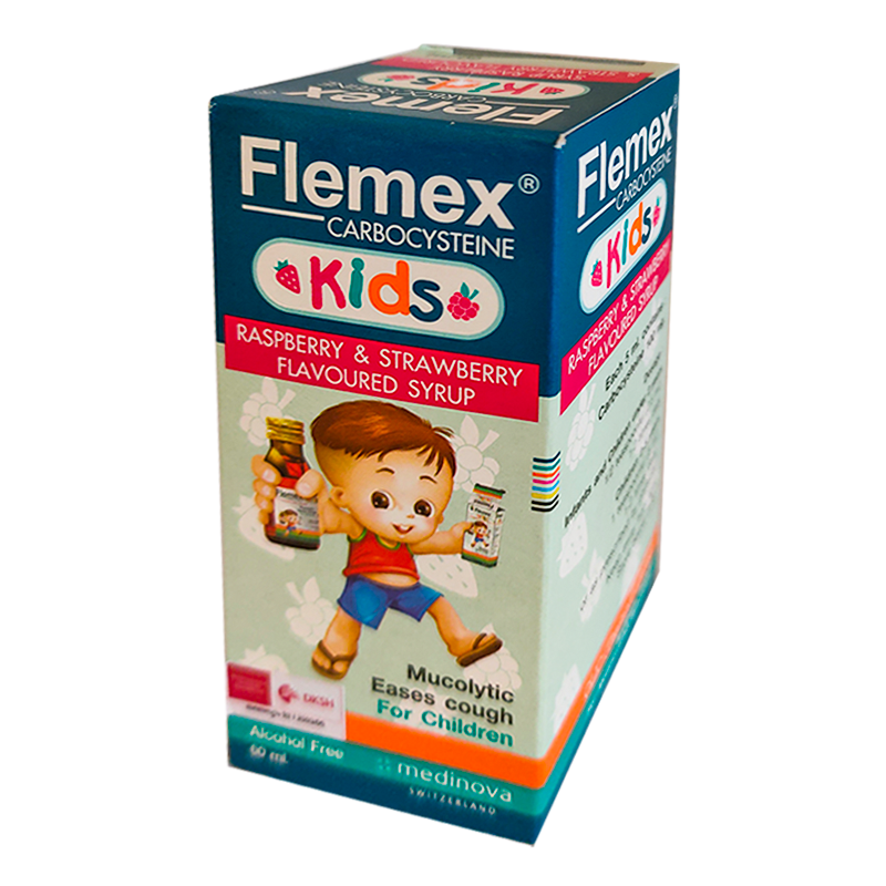 Flemex Kids Carbocysteine ​​Raspberry &amp; Strawberry Flavored Syrup ຂະໜາດ 60ml