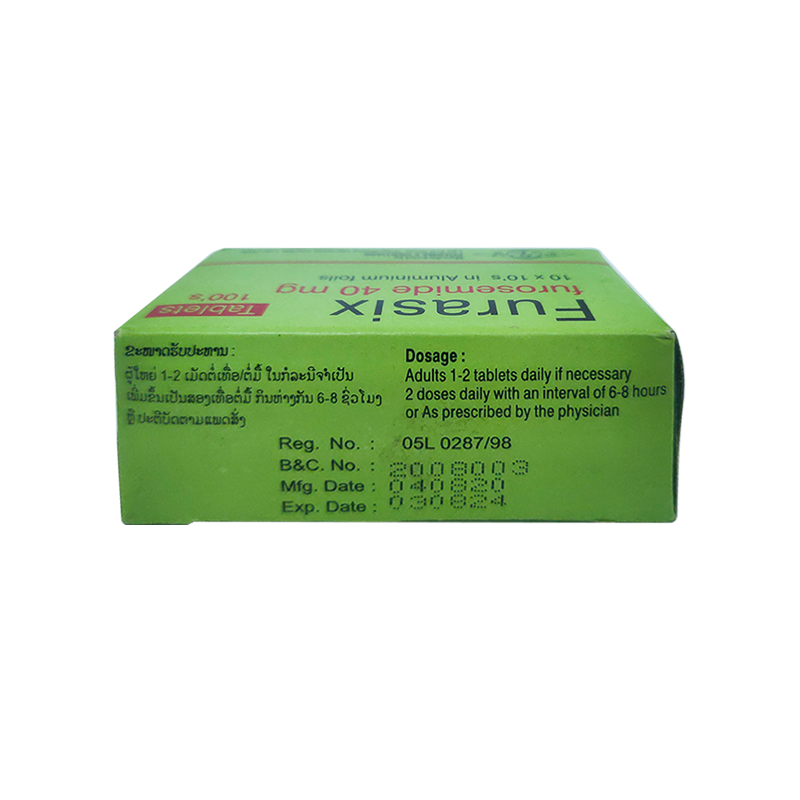 Furasix furosemide 40 mg For Hypertension, Diuretic All Forms of Oedema boxes 100 tablets