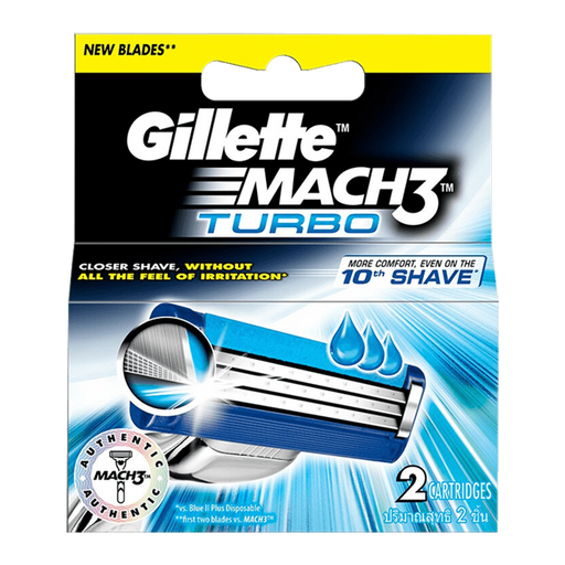 Gillette Mach3 Turbo Closer Shave Without All The Feel of Irritation Pack 2Cartridges