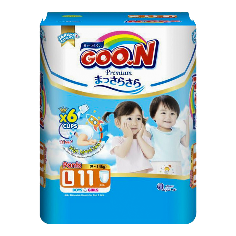 Goo.N Premium Pants Size L 9-14kg Boys & Girls Baby Disposable Diaper Pack of 11pcs