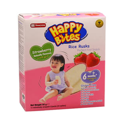 Happy Bites Rice Rusks Strawberry Perfect First Snack 50g