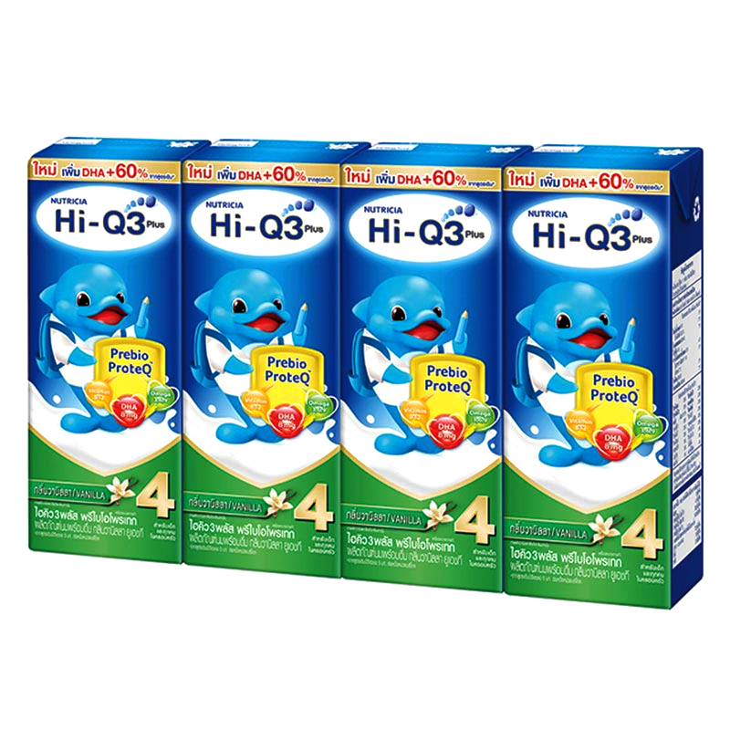 ນົມ ໄຮຄີວ Hi-Q 3 Plus Prebio ProteQ Scent Vanilla UHT Milk Product Formula 4 Size 180ml Pack of 4boxes